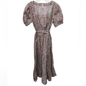 Free people maxi dress floral square neck puff sleeve size M